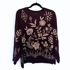 Johnny Was Purple Embroidered Crewneck Sweatshirt Size S